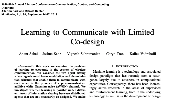 Learning to Communicate with Limited Co-Design